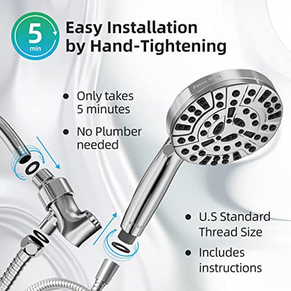 9 Functions High Pressure Shower Head with Handheld,Built-in Pause Mode&Power Wash,Non-Clogging Nozzles,6ft Hose&Bracket
