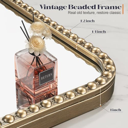 24"x36" Champagne Bronze Mirror Bathroom, Beaded Vanity Mirror | Mount Vertically or Horizontally, Shatterproof Safety, HD, Brass Vanity Mirror for Bedroom Entryway Living Room Fireplace - size: 36"L x 24"W