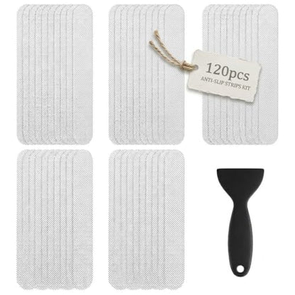Anti Slip Shower Stickers, 120 Pieces Rectangular Shower Floor Non Slip Stickers, Adhesive Decals Safety Strips with Scraper for Bath Tub, Shower Floor and Stairs (Clear) (120 Rectangular) - size: 120 Rectangular