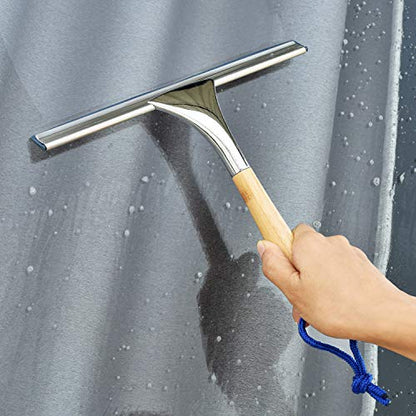 ToiletTree Products All Purpose Bamboo Stainless Steel Squeegee - Rust Proof Deluxe Squeegee with Hanging Hook – Hand Wiper for Shower Doors, Bathroom, Car Window & Kitchen (Bamboo)
