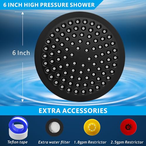 High Pressure Rain Shower Head - High Flow Rainfall Showerhead - Luxury Modern Look - Pressure Boosting Bathroom Shower Heads (6 inches, Black) - color: Matte Black