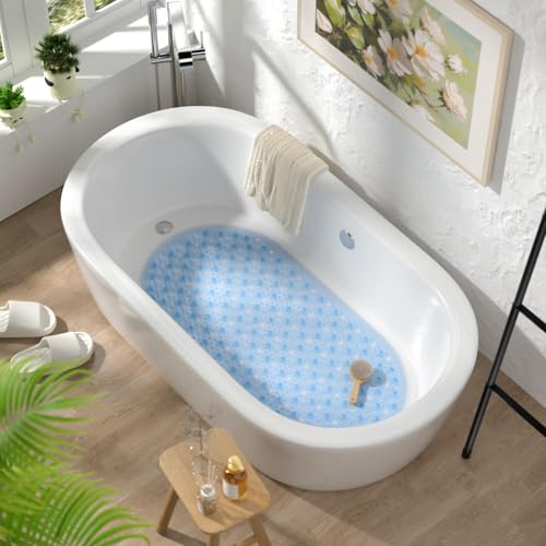 HITSLAM Oval Bathtub Mat Non Slip, 27x15 Inch Bubble Bath Tub Mat for Bathroom, Machine Washable Shower Mat with Suction Cups and Drain Holes, Blue - color: Blue, size: 27" x 15" (Oval)