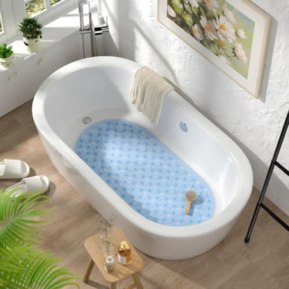 HITSLAM Oval Bathtub Mat Non Slip, 27x15 Inch Bubble Bath Tub Mat for Bathroom, Machine Washable Shower Mat with Suction Cups and Drain Holes, Blue - color: Blue, size: 27" x 15" (Oval)