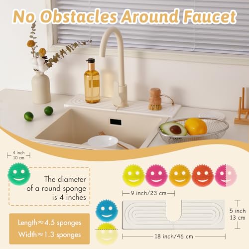 U Shape Sink Draining Mat Behind Faucet, Super Absorbent Diatomite Fast Drying Stone, Quick Drying Splash Guard, Prevents Moisture Buildup, Around Faucet Drip Mat for Kitchen Bathroom Counter, White - size: 18" x 5"