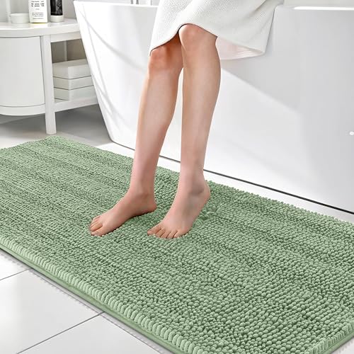 OLANLY Thick Bathroom Runner Rugs 70x24, Chenille Bath Rugs, Sage Green | Absorbent Striped, Rubber Backing, Machine Wash, Long Bath Mats for Bathroom Floor, Tub and Shower, Home Decor Accessories - color: Sage Green, size: 70" X 24"
