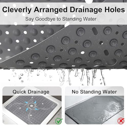 Square Shower Mat Non Slip, 27 x 27 Inch Quick Drain TPE Anti Slip Shower Mats for Inside Shower, Soft Shower Floor Mat with Suction Cups, Quick Drying, Machine Washable - color: Grey