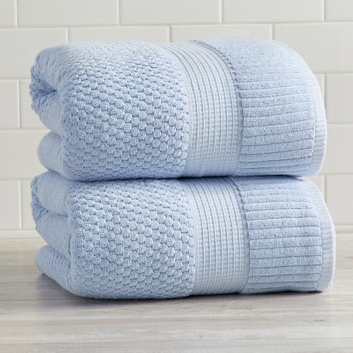 NY Loft 100% Cotton 2-Pack Oversized Bath Towel Set | Blue | Quick-Dry | Two Oversized 35" x 70" Bath Towels / Bath Sheets | Super Absorbent | Designer-Styled Texture - color: Chambray Blue, size: Bath Sheets (2 Pack)