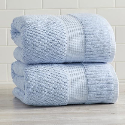NY Loft 100% Cotton 2-Pack Oversized Bath Towel Set | Blue | Quick-Dry | Two Oversized 35" x 70" Bath Towels / Bath Sheets | Super Absorbent | Designer-Styled Texture - color: Chambray Blue, size: Bath Sheets (2 Pack)