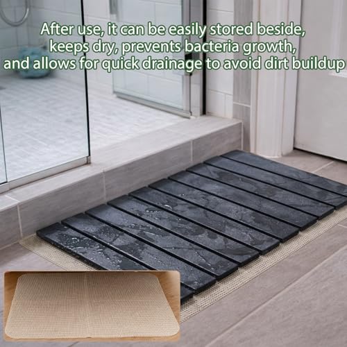 Foldable Stone Bath Mat, 23x15 Inch Gray Stone Bathmat Quick Dry, Diatomaceous Earth Mats Water Absorbing Diatomite Self Drying Mats, Multi-purpose Drying Mat for Kitchen Counter Dish Bathroom Dry - color: Dark Gray-marble