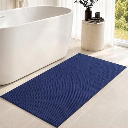 tchdio Bathroom Runner Rug, Absorbent Washable Thin Bath Mat, Non Slip Quick Dry Bath Rugs with Solid Rubber Backing, Low Profile Bath Mat, Blue, 24" x 70" - color: Blue, size: 5'10" x 2' (Rectangular)