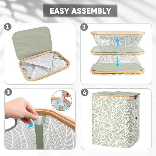 BALEINE Laundry Hamper with Lid, Tall Laundry Baskets with Bamboo Pull Handles, Large Laundry Bin with Internal Support (36 Gal/140L, Antique Foliage) - color: Antique Foliage, size: 140 liters