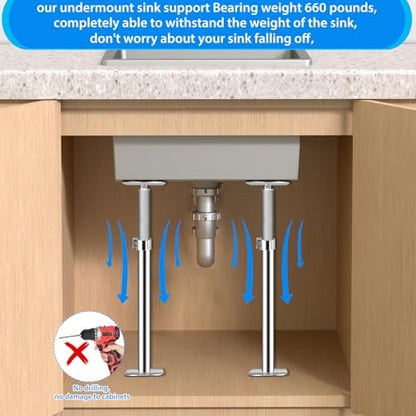 Undermount Sink Brackets.Undermount Sink Support,Undermount Sink Repair Kit, Adjustable Support PolKitchen Sink Brackets - color: Silvery