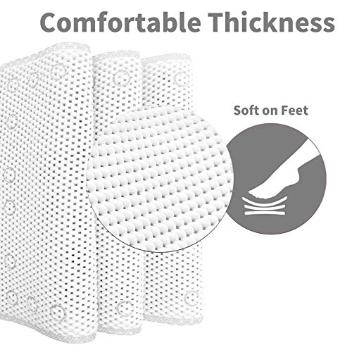 Shower and Bath Mat,Non-Slip Machine Washable and Extra Large Bathtub Mats with Drain Holes and Suction Cups Soft Foam Tub Mats-36” X 17”,White - color: White