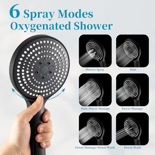 OFFO 6-Spray High Pressure Handheld Shower Head Combo with Adjustable 33 in Slide Bar and 60 in Stainless Steel Hose, Matte Black - color: Matte Black, style: 33" Slide Bar & 60" Hose