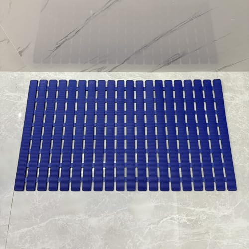 BEMISO Shower Mat Non Slip Bathtub Mat 27.5 x 15.7 Inch Bath Mat for Tub | Suction Cups,Drain Holes,Easy Dry,Easy to Cut,Eco-Friendly - color: Navy Blue, size: 27.5 x 15.7 inches