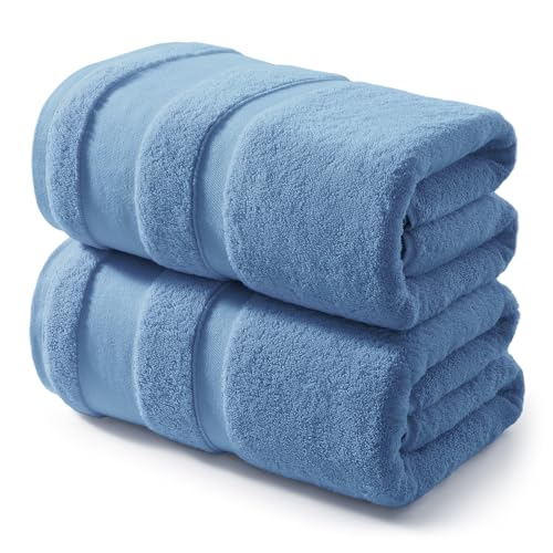 REDKISS 100% Cotton Bath Towels Set of 2, Extra Large Bath Sheets 35 X 70 Inches, Super Soft, Highly Absorbent & Quick Dry Shower Towels for Bathroom, Gym, Spa, Pool & Hotel, Dark Blue - color: Dark Blue, size: Towel Set of 2