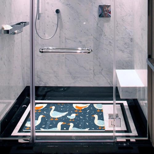 Non Slip Shower Mat Bathtub Mat 15.1x26.8 Inch, Quick Dry Bath Mat with Drain, Soft PVC Bath Mats for Bathroom Tub Shower Floor, Funny Goose - color: Multi 7