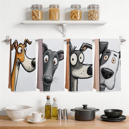4 Pcs Funny Dog Kitchen Towels, Cute Dogs Gifts Hand Towels 14 x 24 Inches - color: Multi 0132