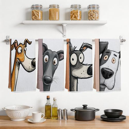 4 Pcs Funny Dog Kitchen Towels, Cute Dogs Gifts Hand Towels 14 x 24 Inches - color: Multi 0132