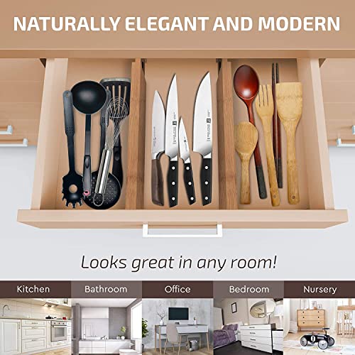 6-Pack Drawer Dividers 2.6-Inch High Dresser Drawer Organizer 16 to 22 Inch | Bamboo, Spring Loaded, No Tools Needed, Fits Wide Drawers for Socks, Clothes, Utensils, Bedroom, Bathroom, Kitchen, Office - color: Bamboo