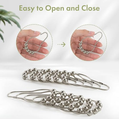 Shower Curtain Hooks, Decorative Shower Curtain Hooks Smooth, 12pcs Shower Hooks and 13ft Clear Curtain Hooks Prevents Shower Hooks from Snagging - color: Brushed Nickel+curtain Tape, style: Single Hooks