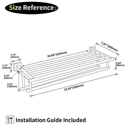 GERZWY Bathroom Lavatory Towel Rack Towel Shelf with Double Towel Bars Wall Mount Holder, 24-Inch SUS 304 Stainless Steel Brushed Finish AG1602B-LS - color: Brushed