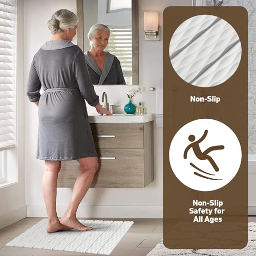 Foldable Stone Bath Mat, Quick-Dry Diatomaceous Earth Stone Drying Mat for Bathroom, Non-Slip Rubber Base, Shower Mat Outside Shower, Easy to Store, Easy to Clean 【White】