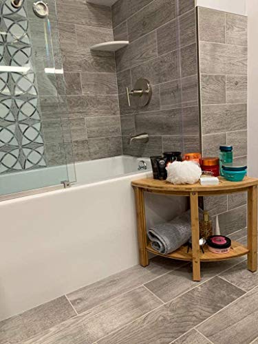 Premium Bamboo Shower Bench & Shower Stool with Storage Shelf… (CornerShape)