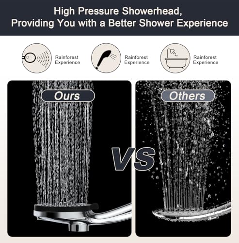 High Pressure Shower Head with Magnetic Shower Base | High Pressure 10-setting Shower Head with Hose,Magnetic Bracket,59 Inches Stainless Steel Shower Hose,Magnetic Shower Base - color: Chrome, style: Upgraded Version