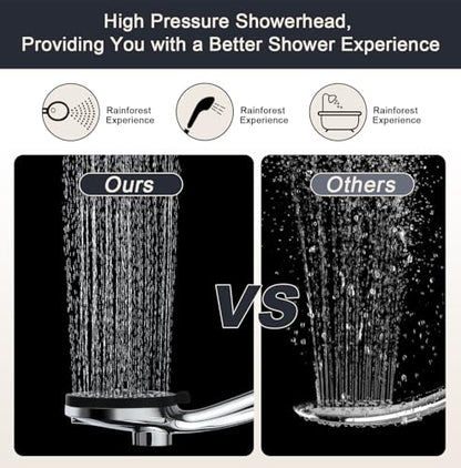 High Pressure Shower Head with Magnetic Shower Base | High Pressure 10-setting Shower Head with Hose,Magnetic Bracket,59 Inches Stainless Steel Shower Hose,Magnetic Shower Base - color: Chrome, style: Upgraded Version
