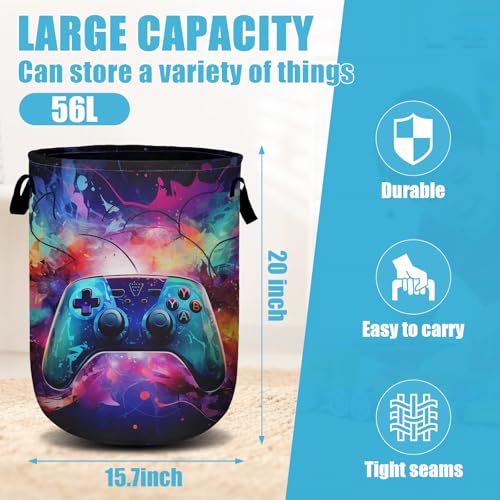 Gamepad Neon Ligh Laundry Basket, Laundry Hamper Collapsible Oxford Cloth with Handle Clothes Storage Bin for Bathroom Laundry Room Bedroom 15.7 X 20 Inch - color: Gamepad Neon Ligh