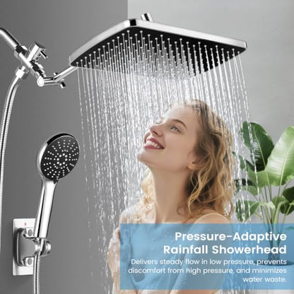 Shower Head with Handheld,High Pressure Chrome Rain Shower Head | Regaderas Para Shower,11.8" Rectangular,Rainfall Shower Head,Dual Shower Head,Bathroom Decor,Extension Arm,5 Spray Mode - color: A-Chrome, style: Rectangular 12"