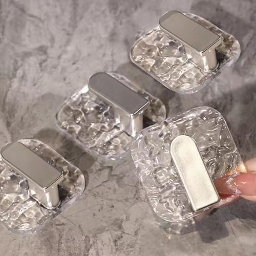 Water Ripple Acrylic Adhesive Hooks, Heavy Duty No Drill Wall Hooks, Waterproof Rustproof Sticky Hooks for Hanging Towel, Robe, Coat, Hat, Kitchen Bathroom Door Organizer, 4-Pack