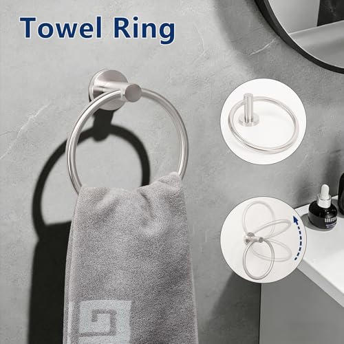 NearMoon Bathroom Accessories Set 6 Pieces, SUS304 Stainless Steel Bathroom Hardware Set, Shower Towel Rack for Kitchen, Towel Holder Wall Mounted (16 Inch, Brushed Nickel)