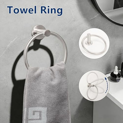 NearMoon Bathroom Accessories Set 6 Pieces, SUS304 Stainless Steel Bathroom Hardware Set, Shower Towel Rack for Kitchen, Towel Holder Wall Mounted (16 Inch, Brushed Nickel)