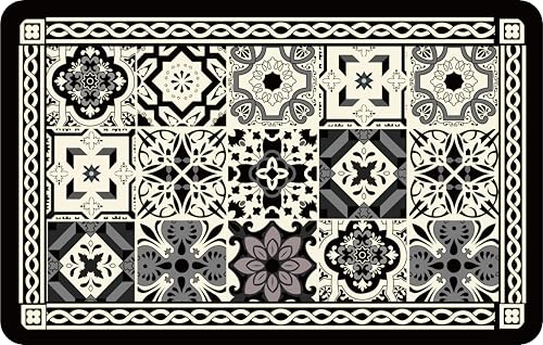 Boho Dish Drying Mat for Kitchen Counter - Super Absorbent Faux Leather Kitchen Mat, Quick Dry & Non-Slip Countertop Protector, Aesthetic Bohemian Decor for Coffee Bar (17"x31.5", Black) - color: Black, size: 17" x 31.5"