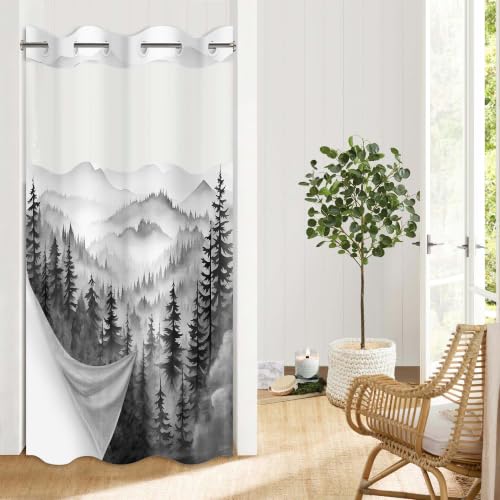 Black Forest Hookless Shower Curtain with Liner, 36x74 in, Narrow Stall | Stand Up Shower Small, No Hook, Snap in Liner, Mens Nature Rv Camper Bathroom Decor, Waterproof Polyester, See Through Top - color: Black, size: 36"W x 74"L (Pack of 1)