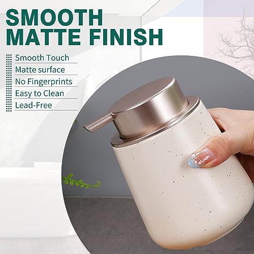 Bosilunlife 12Oz Ceramic Foam Soap Dispenser for Bathroom Kitchen Counter | Premium countertop foam pump creates delicate dense foam, stable desktop placement, Apricot with Speckle - color: Apricot