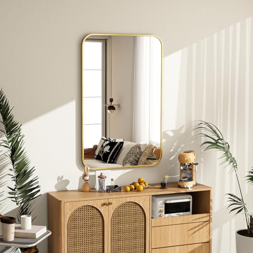 20x28 Inch Gold Bathroom Vanity Mirror for Over Sink | Rectangle Wall Mirror for Bathroom with Round Corner, Hangs Horizontally Vertically for Living Room, Bedroom as Home Decor - color: Gold, size: 28"L x 20"W