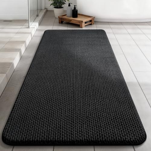 YIHOUSE Bathroom Rugs 24x47, Extra Thick Soft Absorbent Chenille Bath Rug Non-Slip Quick Dry, Machine Washable Bath Mats for Bathroom, Floor, Tub and Shower, Home Decor, Black - color: Black, size: 24" x 47"