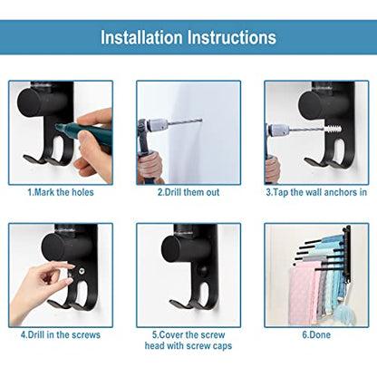 6-Arm Swivel Towel Rack - 180° Rotating Wall Mounted - 304 Stainless Steel Rustproof - Heavy Duty Space Saving for Bathroom Kitchen Laundry Room (Matte Black) - color: Black, size: 6 Arms