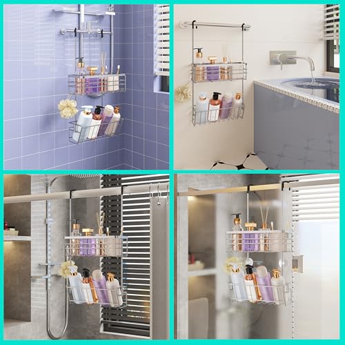 HapiRm Hanging Shower Caddy Organizer - No Drilling Shower Organizer with Inclined Shelf, Rustproof & Waterproof 304 Stainless Steel Bathroom Caddy - Silver - color: Silver-Inclined Shelf