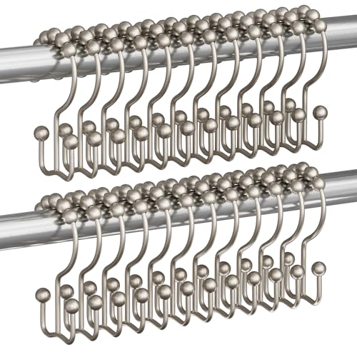 Titanker Shower Curtain Hooks Rings, Rust Resistant Metal Double Glide Shower Hooks Rings for Bathroom Shower Rods Curtains, Set of 24 Hooks - Matte Nickel - color: Matte Nickel--24pack, style: Modern