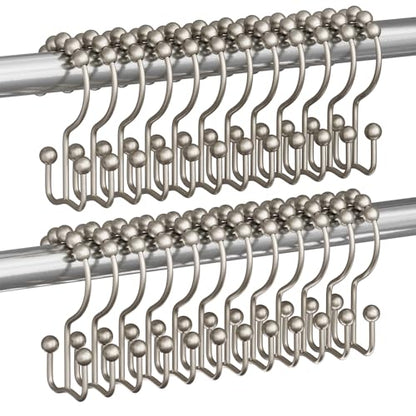 Titanker Shower Curtain Hooks Rings, Rust Resistant Metal Double Glide Shower Hooks Rings for Bathroom Shower Rods Curtains, Set of 24 Hooks - Matte Nickel - color: Matte Nickel--24pack, style: Modern