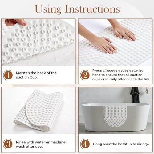 Bathtub Mat 27x15 Non Slip - White Silicone Pop It Bath Mat for Tub, Soft Cushioned Shower Mat with Strong Suction Cups, Small Oval for Inside Bathroom, White - color: 27x15"-white