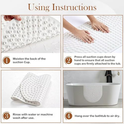 Bathtub Mat 27x15 Non Slip - White Silicone Pop It Bath Mat for Tub, Soft Cushioned Shower Mat with Strong Suction Cups, Small Oval for Inside Bathroom, White - color: 27x15"-white