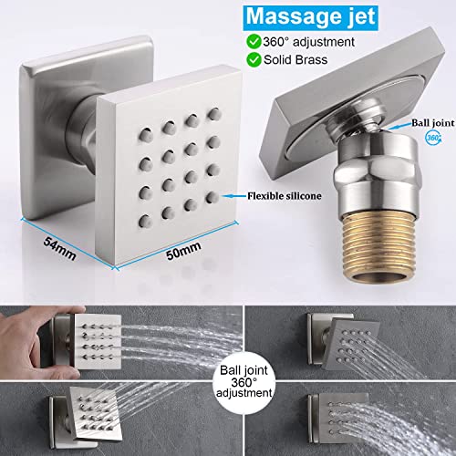 Enga Shower System with Body Jets 12 Inch Ceiling Mounted Rain Shower and Handheld Sprays Brass Full Body Massage Spa Jets Contain Rough-in Shower Valve, Brushed Nickel - color: Brushed Nickel, style: Ceiling Mount - 6 Jets