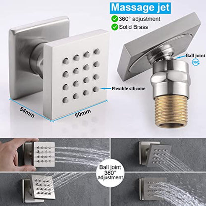 Enga Shower System with Body Jets 12 Inch Ceiling Mounted Rain Shower and Handheld Sprays Brass Full Body Massage Spa Jets Contain Rough-in Shower Valve, Brushed Nickel - color: Brushed Nickel, style: Ceiling Mount - 6 Jets