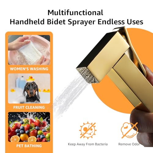 Handheld Bidet Sprayer for Toilet, Cloth Diaper Sprayer with Wall Mounts (ABS) and Hand Held Bidet Bathroom Hose (Stainless Steel), Jet Spray for Toilet, Muslim Shower, Easy to Install (Gold) - color: Gold