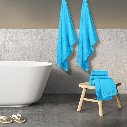 Ultra Soft 6 Pack Cotton Towel Set, Contains 2 Bath Towels 28x55 inch, 2 Hand Towels 16x24 inch & 2 Wash Cloths 12x12 inch, Ideal Everyday use, Compact & Lightweight - Turquoise Blue - color: Turquoise Blue, size: 6 Pack Set
